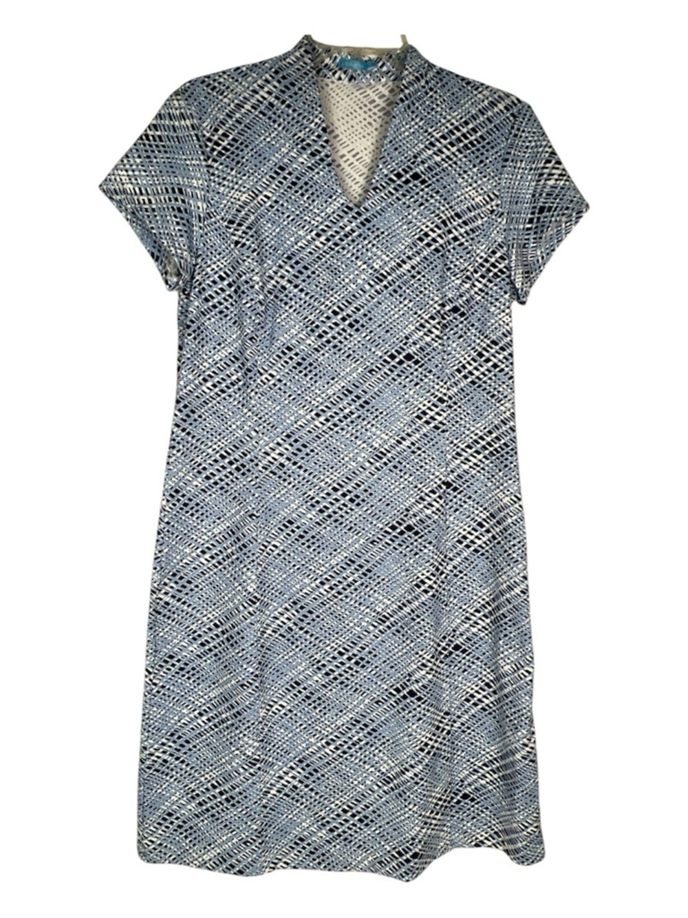 J. Mclaughlin Sz L Ivana Dress Blue & White Print Short Sleeve Catalina Cloth
